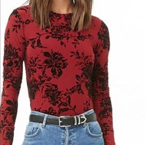 🆕 Jacquard Velvet Floral Print Top